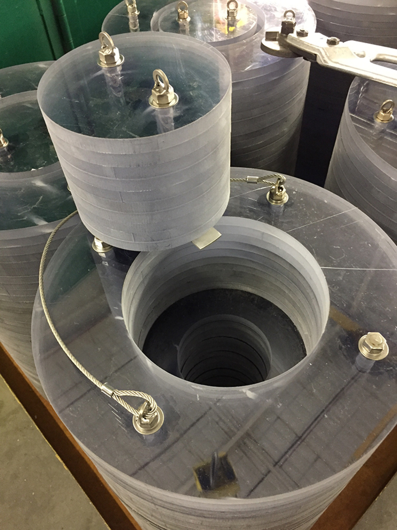 A closeup of a shielded container with the plug in the out position.