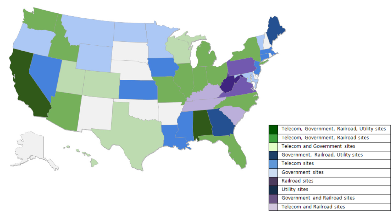 Map of the United States showing that there are more than 235 MWs of fuel cell stationary power serving more than 40 states. 