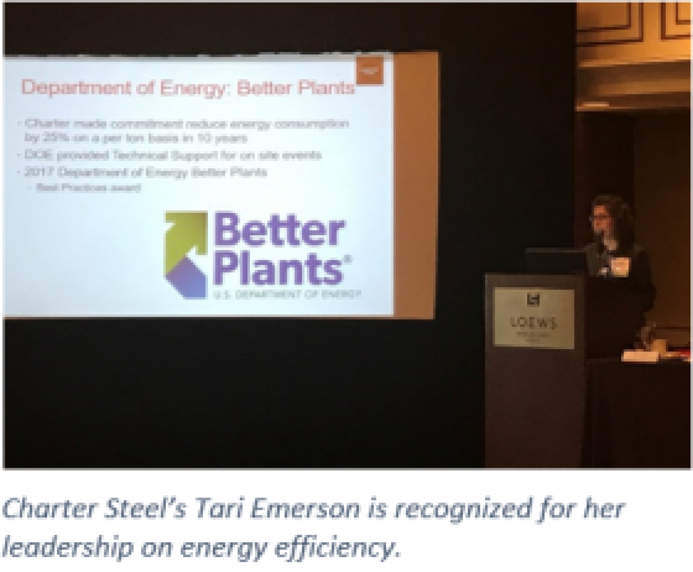Woman gives presentation on the Better Plants program at the 2017 Industrial Energy Technology Conference