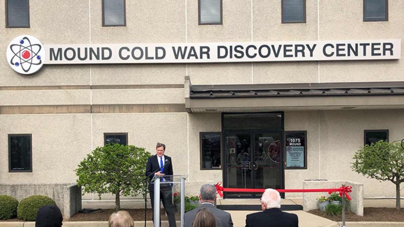 U.S. Rep. Michael Turner of Ohio speaks at the ribbon-cutting ceremony for the new Mound Cold War Discovery Center.