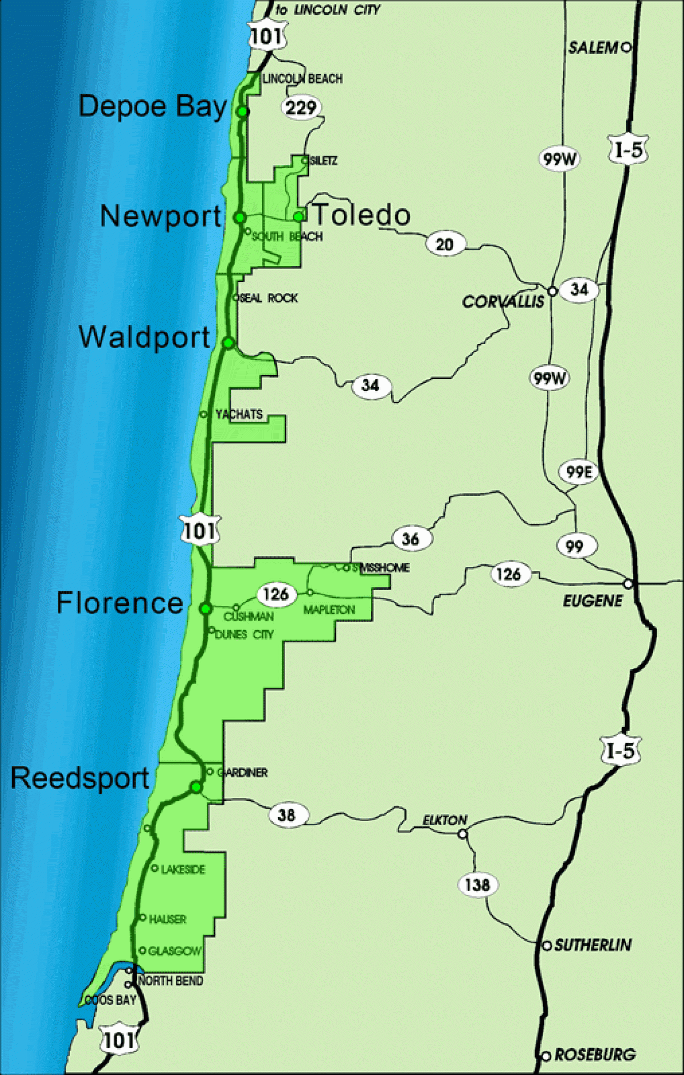 A map of the Oregon coast