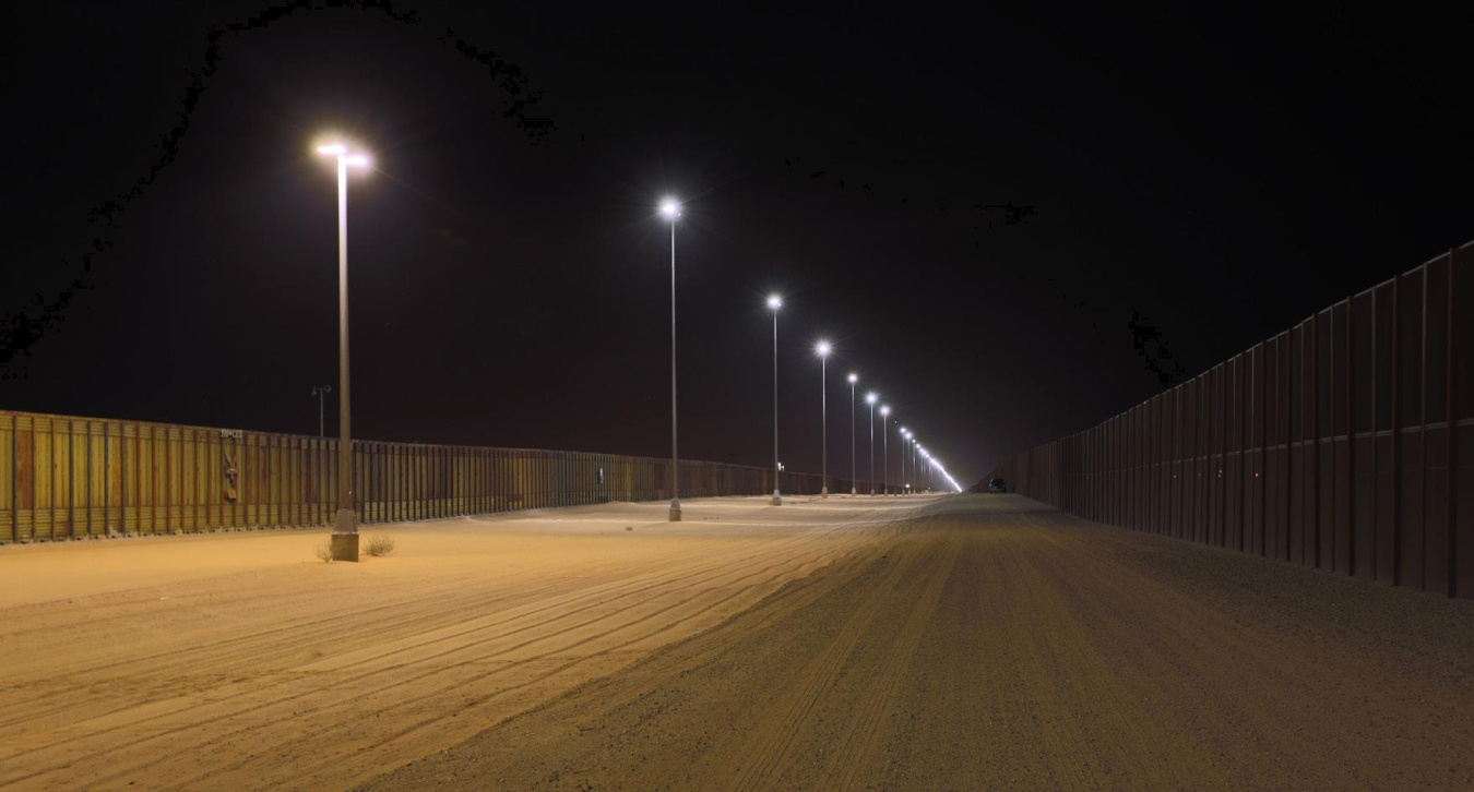 Photo of outdoor area lights at night.