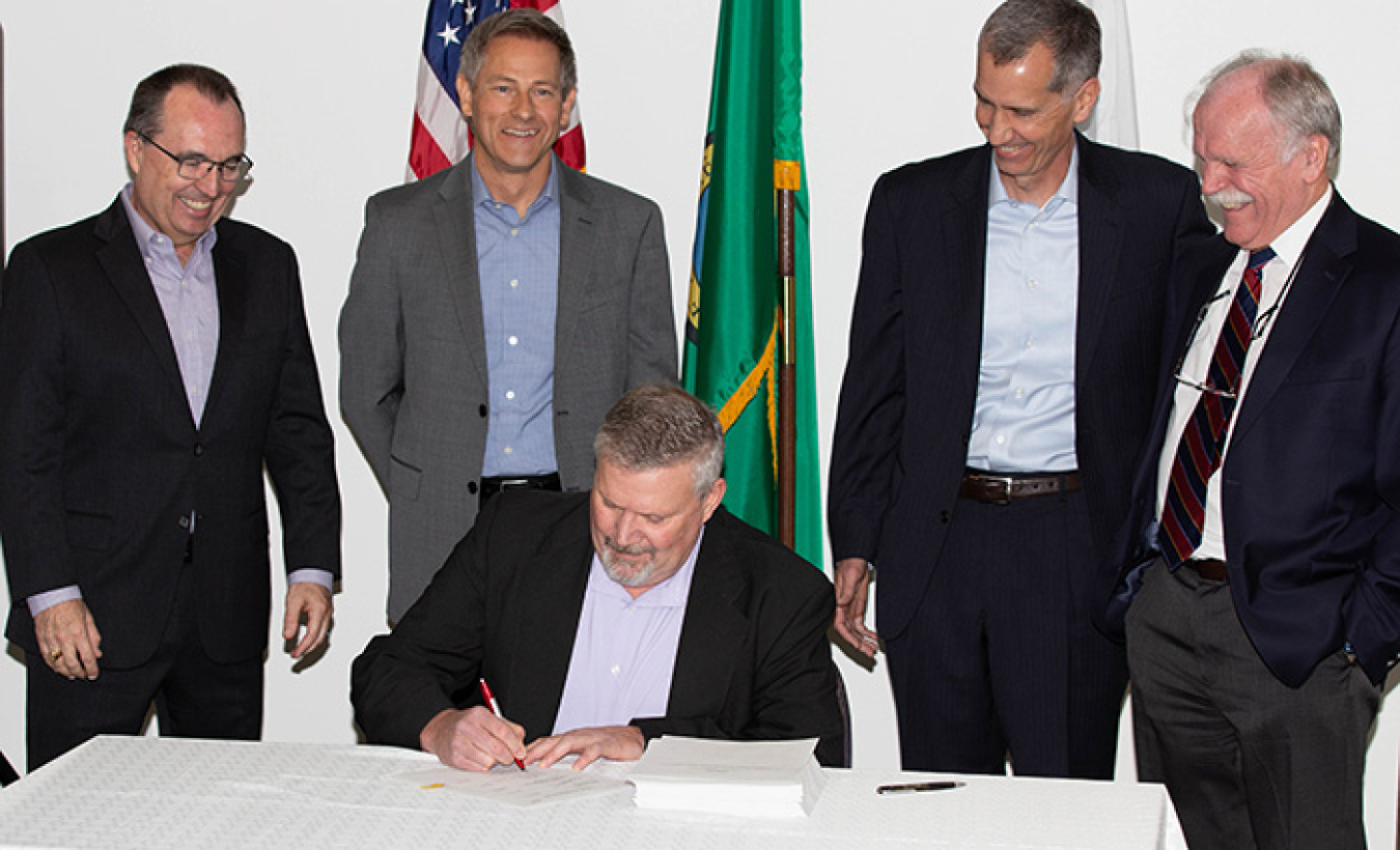 Ben Harp, EM Office of River Protection (ORP) deputy manager, signs a Safety Evaluation Report, which recommended approval of the Hanford Low-Activity Waste vitrification facility Documented Safety Analysis.