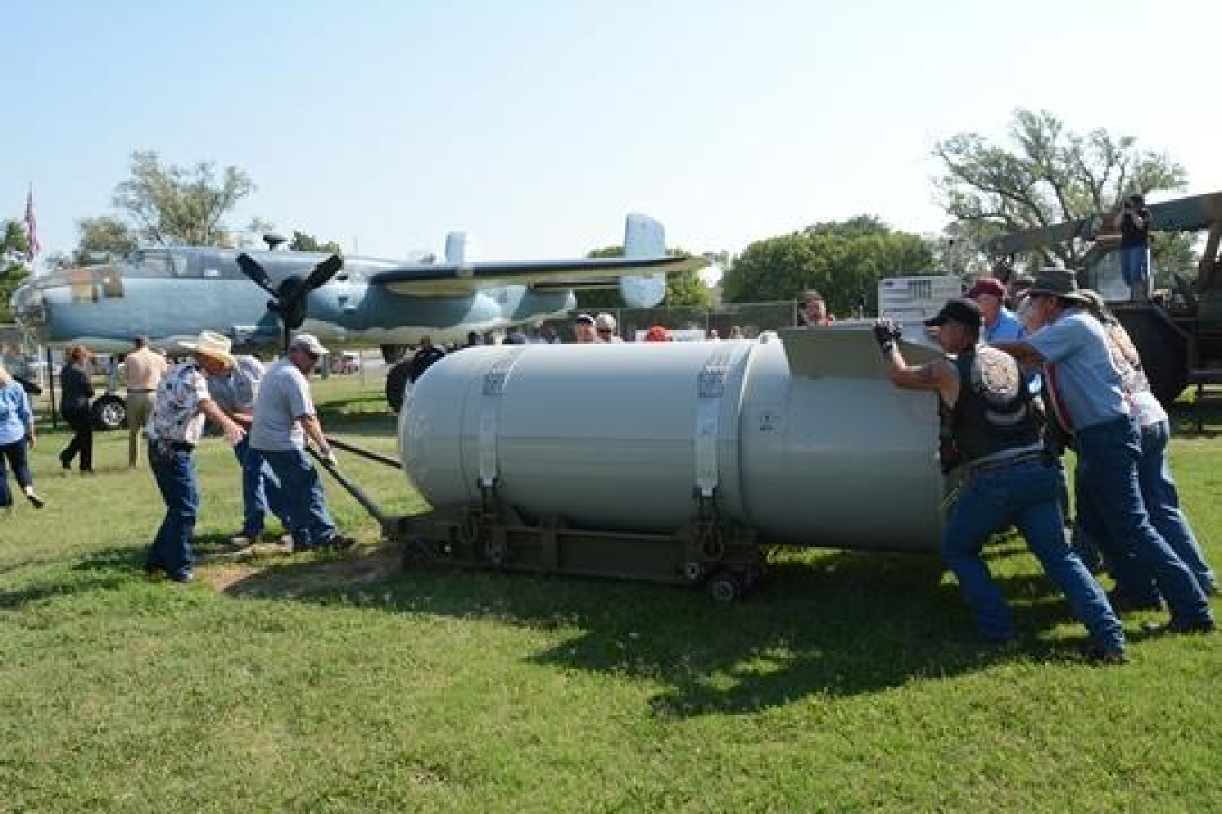 Photograph of final B53 nuclear wapons case being delivered to the Freedom Musuem USA.