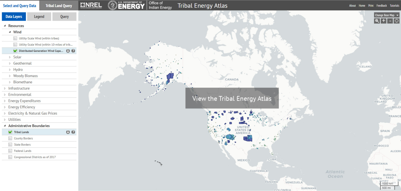 Screenshot of the user-friendly Tribal Energy Atlas tool