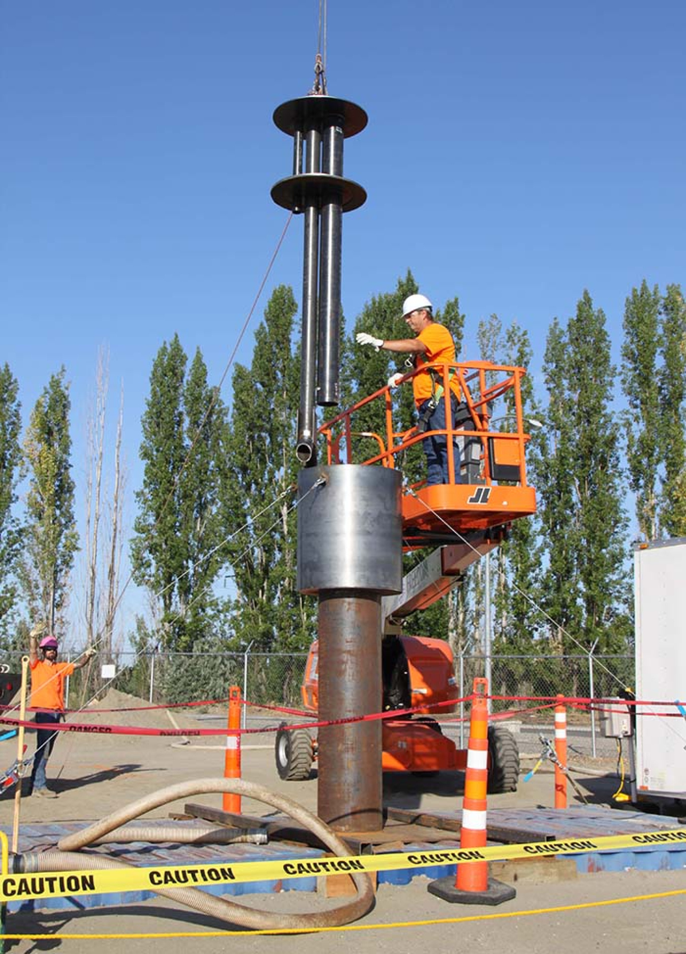 Workers recently tested the equipment for placing engineered grout inside Plutonium Uranium Extraction Plant Tunnel 2.