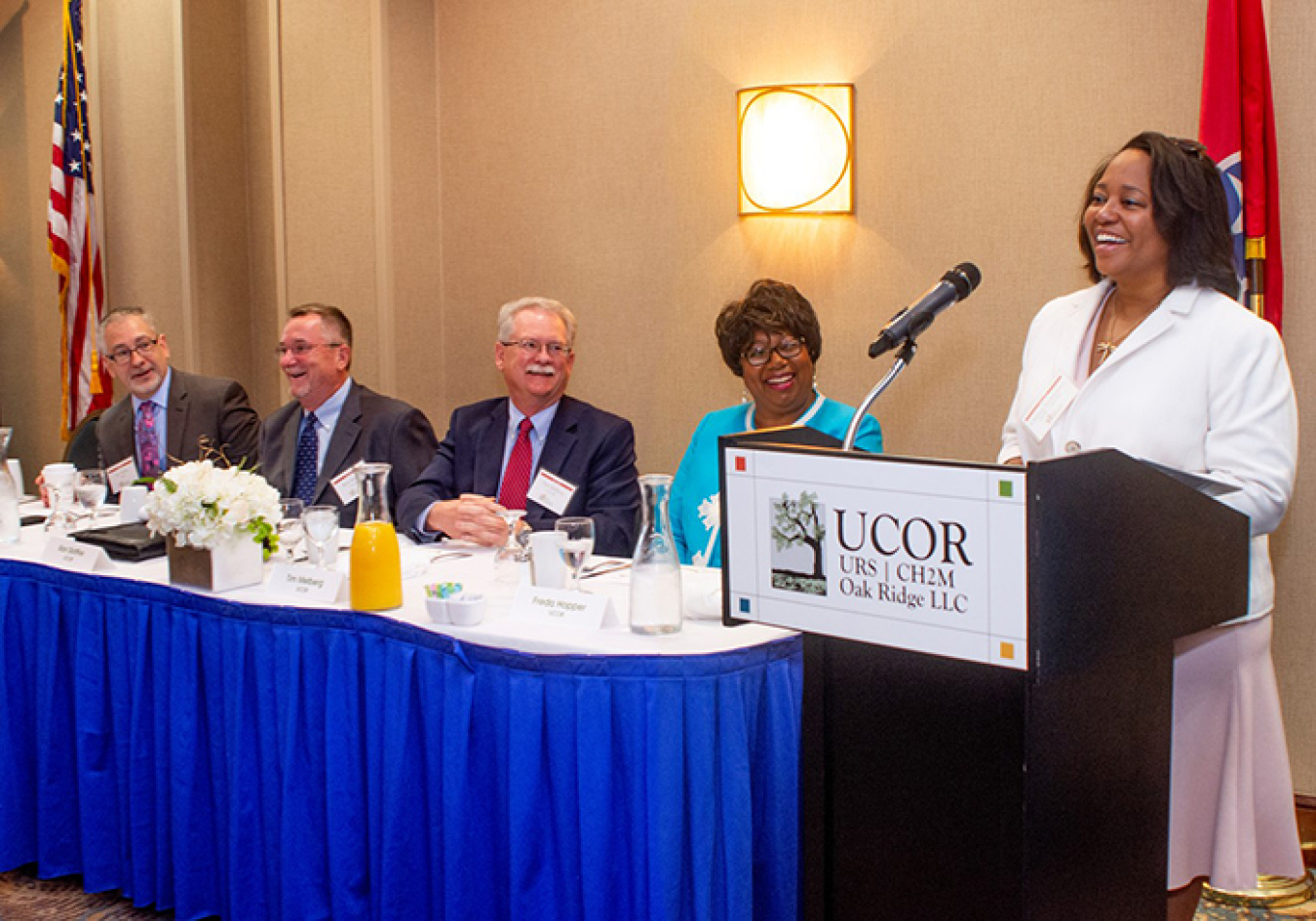 Christy Jackiewicz, deputy director for DOE’s Office of Small and Disadvantaged Business Utilization, speaks at URS|CH2M Oak Ridge’s (UCOR) 2018 small business awards program.