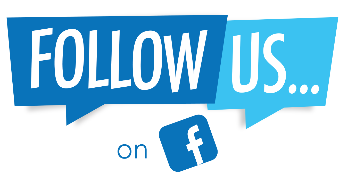 Graphic with the words "Follow us on" and the Facebook logo.