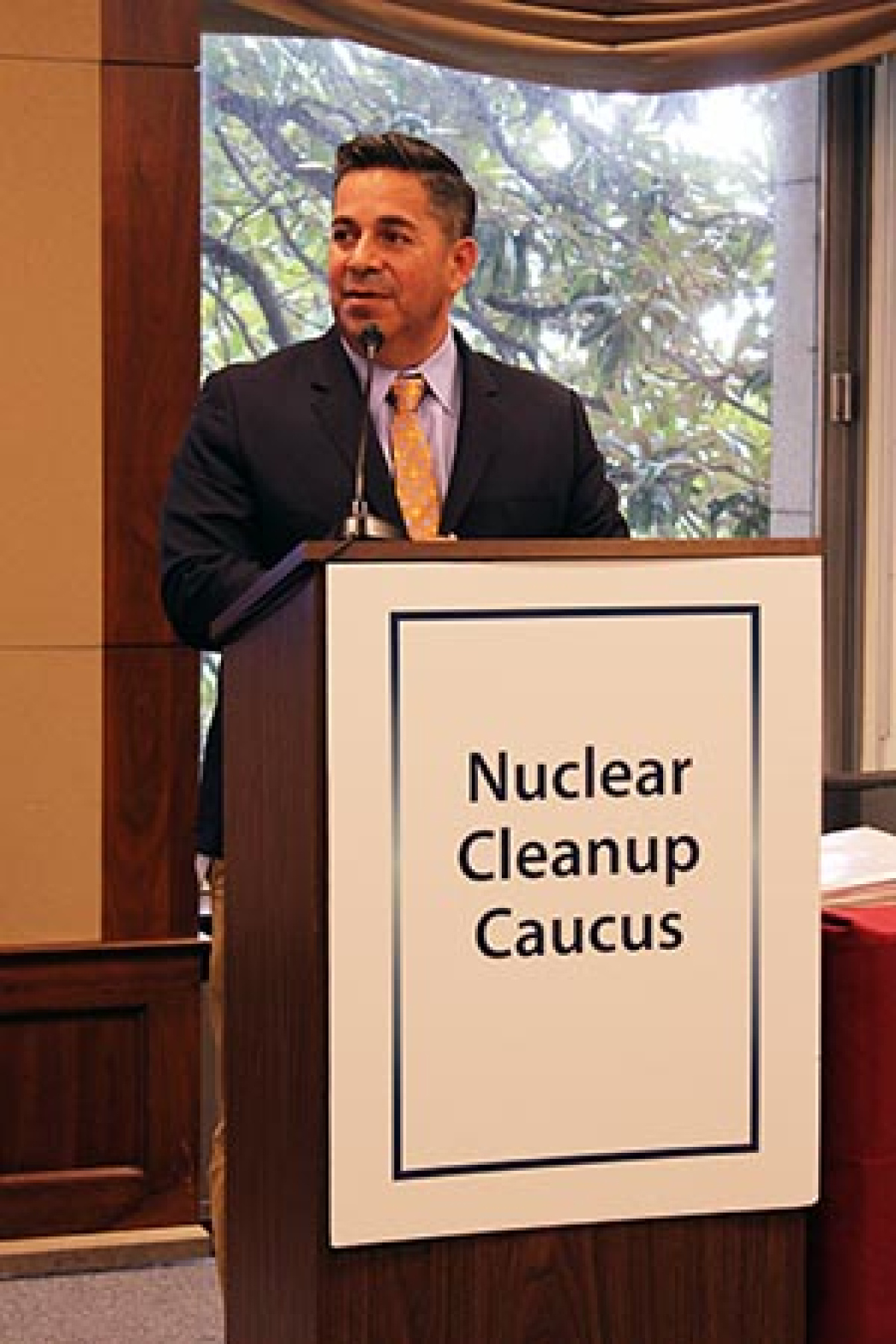Rep. Ben Ray Luján of New Mexico, co-chair of the House Nuclear Cleanup Caucus, addresses the audience at last week’s caucus event.