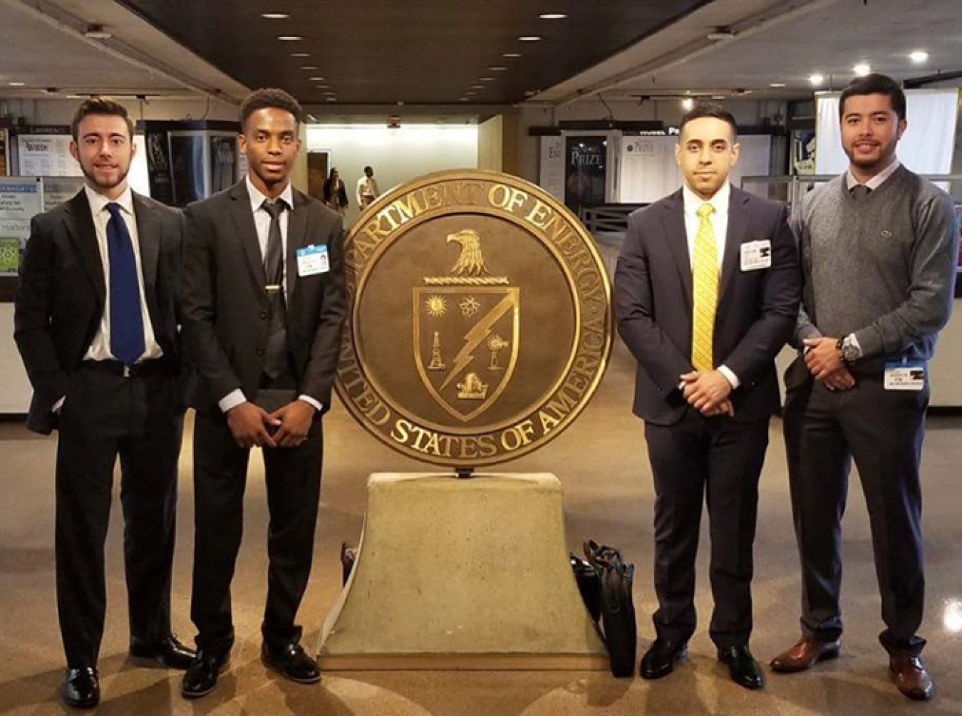 Florida International University DOE Fellows at DOE headquarters in Washington, D.C., left to right, Michael DiBono, Christopher Excellent, Joshua Nunez, and Juan Morales.