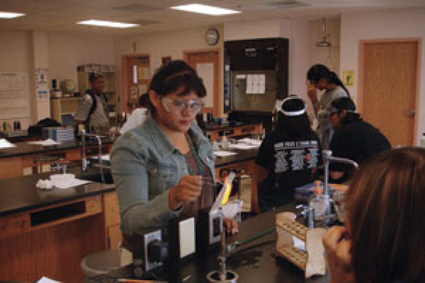 Students running experiments at the Santa Fe Indian School.