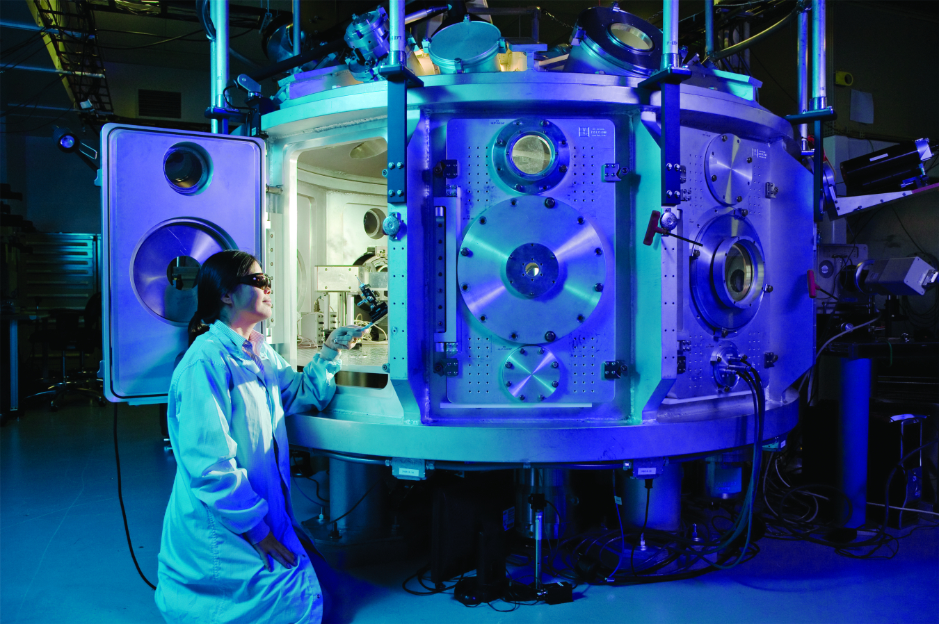 A physicist works with the Titan laser at Lawrence Livermore National Laboratory’s Jupiter Laser Facility.