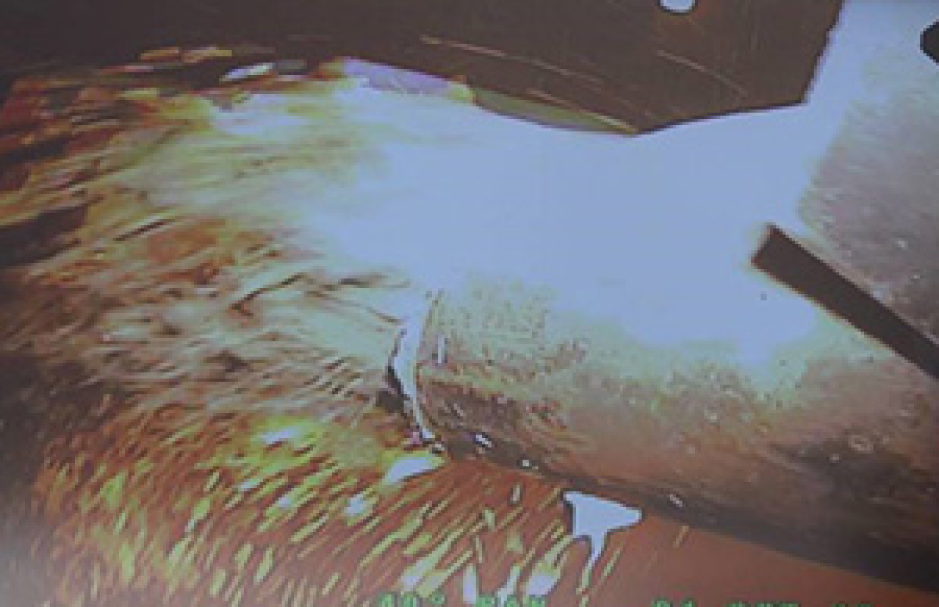 Lights and cameras recently installed inside the PUREX Plant Tunnel 2 allow workers to monitor the grout flowing into the tunnel.