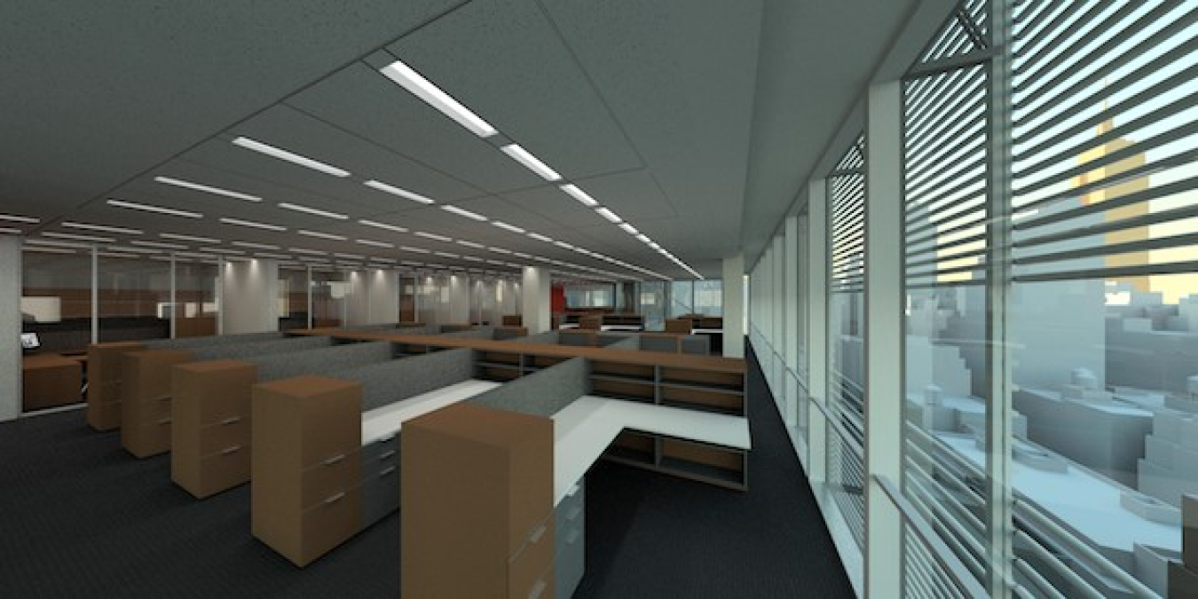 Photo of an interior office space inside the New York Times building.