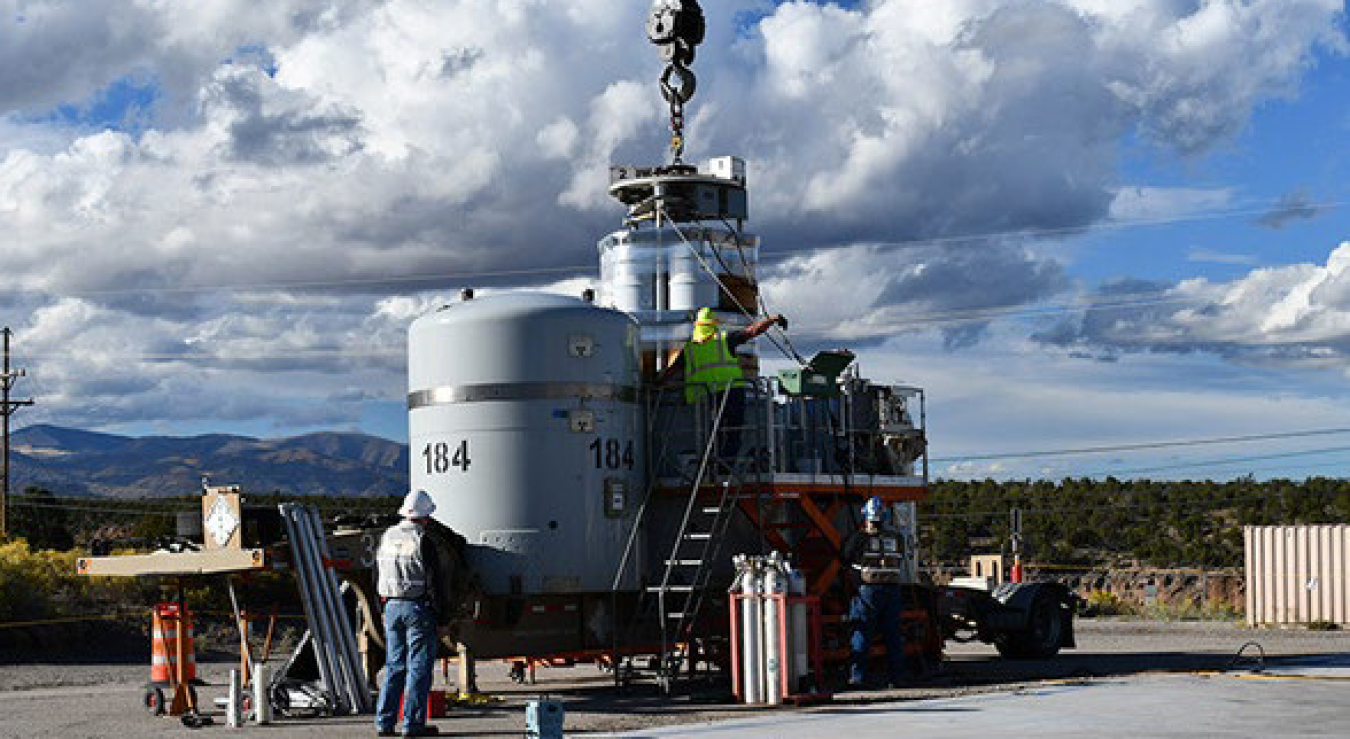 Newport News Nuclear BWXT-Los Alamos waste management staff prepare the waste shipment for transport to the Waste Isolation Pilot Plant.