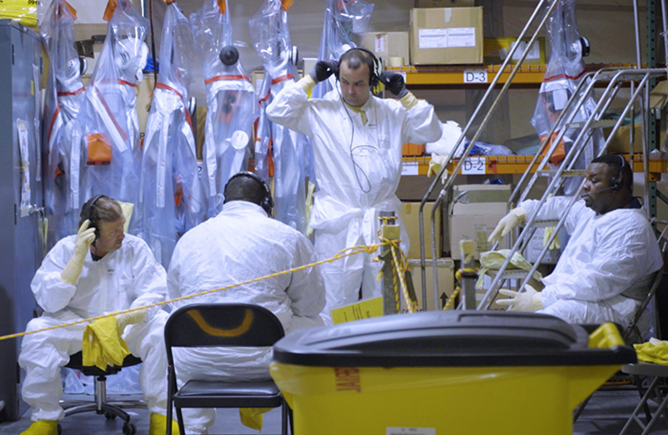 Operators prepare for training in the 235-F mock-up
