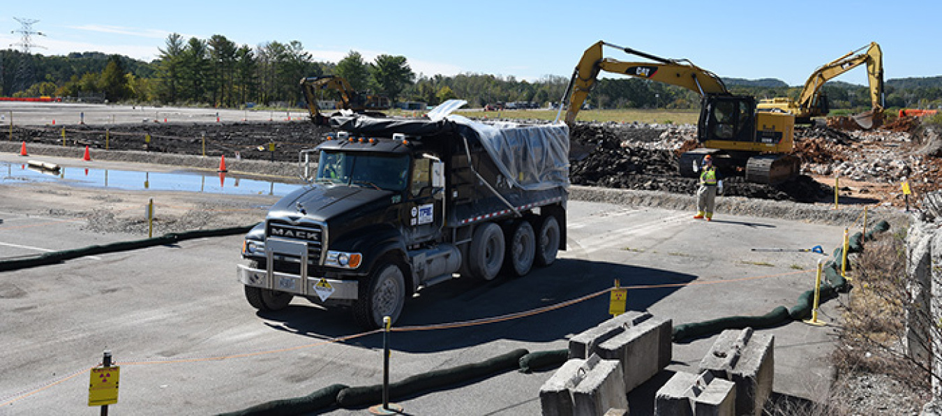 Crews are removing the estimated 7-acre slab of the foundation for the K-29 Building.