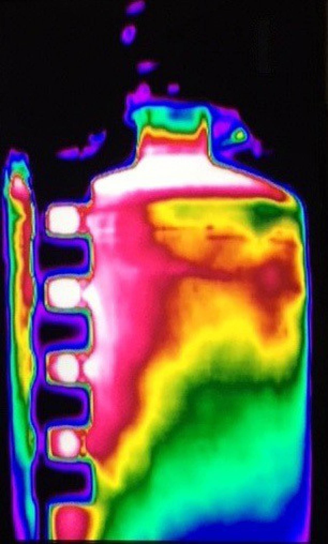 An infrared photo of a canister being filled with radioactive waste on Jan. 1.