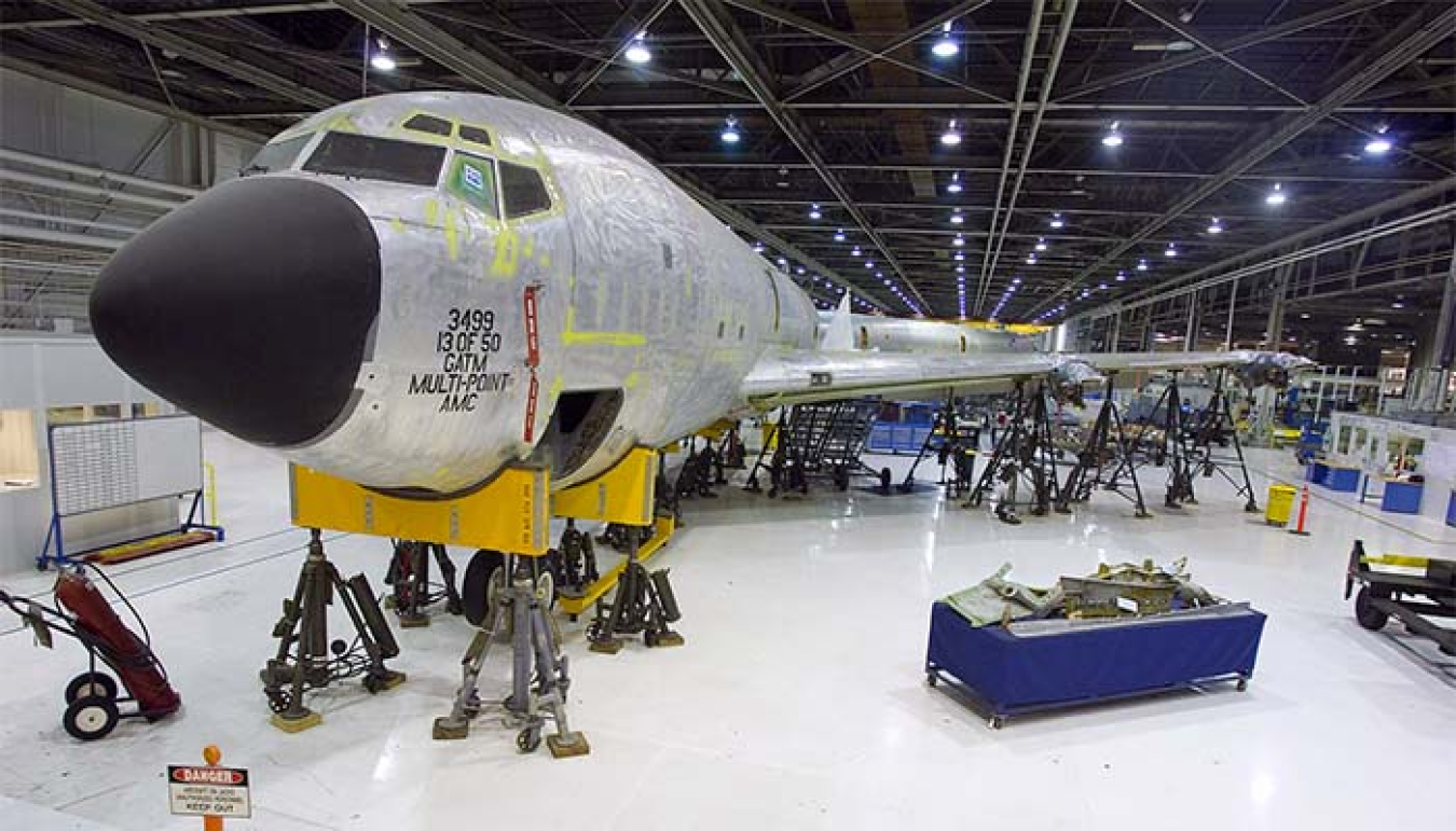 Airplane in the hangar of the Oklahoma City Air Logistics Center.