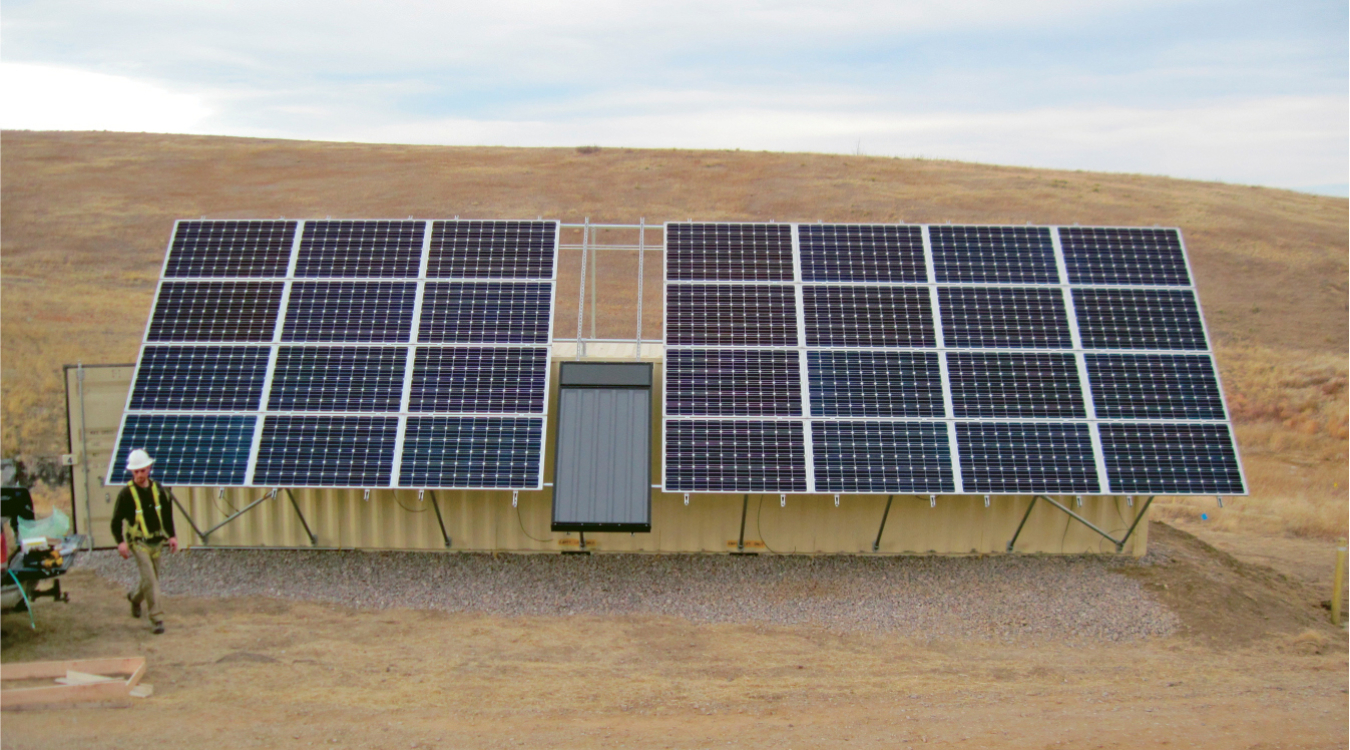 DOE was able to minimize impacts to the habitat of a federally protected mouse and provide the potential for relatively easy relocation by mounting the solar panels on the side of the conex box that houses the batteries and other system equipment.