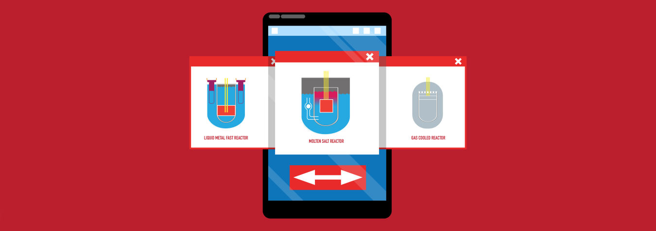 A mobile phone photo with three photos scrolling through of advanced reactor designs