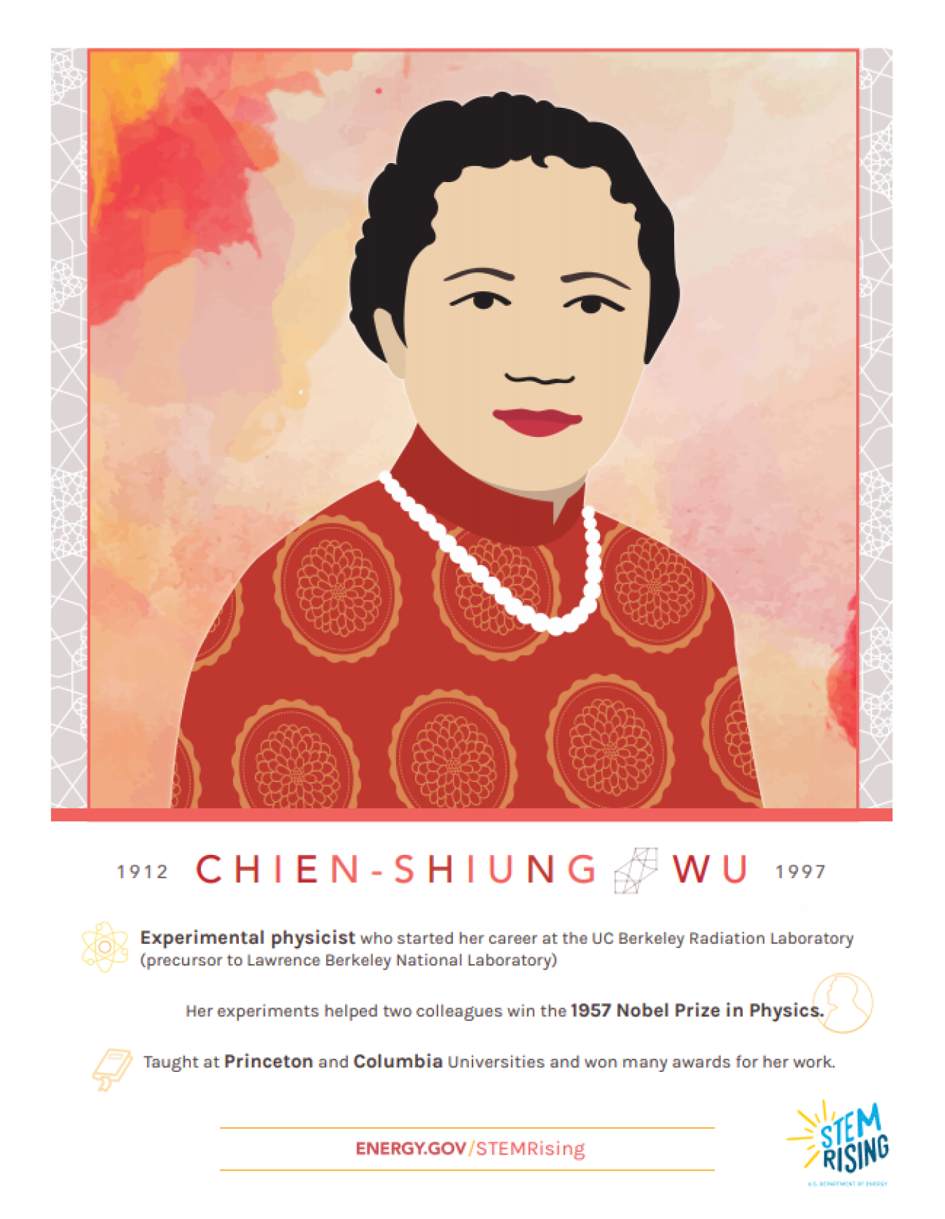 Chien-Shiung Wu was a physicist who worked on the Manhattan Project, as well as at the precursor to Lawrence Berkeley National Laboratory. 