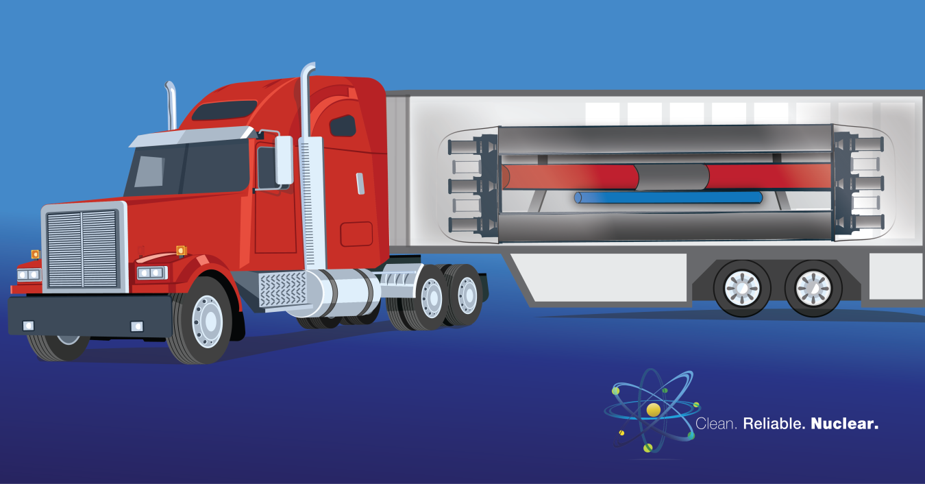 Graphic of a truck with a microreactor unit on the back.