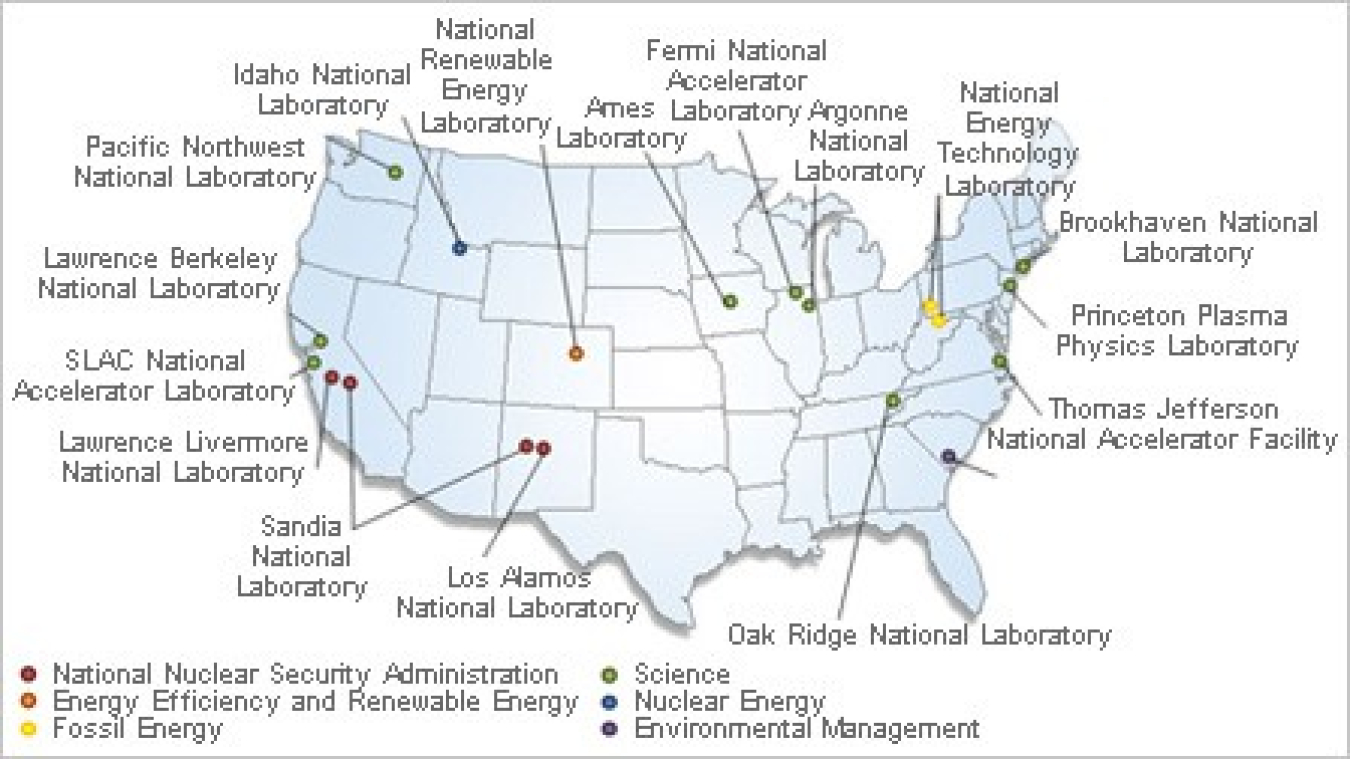 A map of the Department of Energy National Laboratories