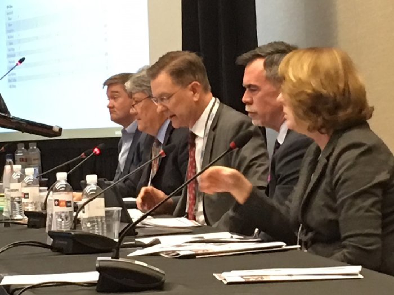 EM senior managers, from right, Betsy Connell, Jeff Griffin, Steve Trischman and Mark Gilbertson discussed the origins of the DOE environmental management program and provided a snapshot of present-day Office of Environmental Management activities and ini