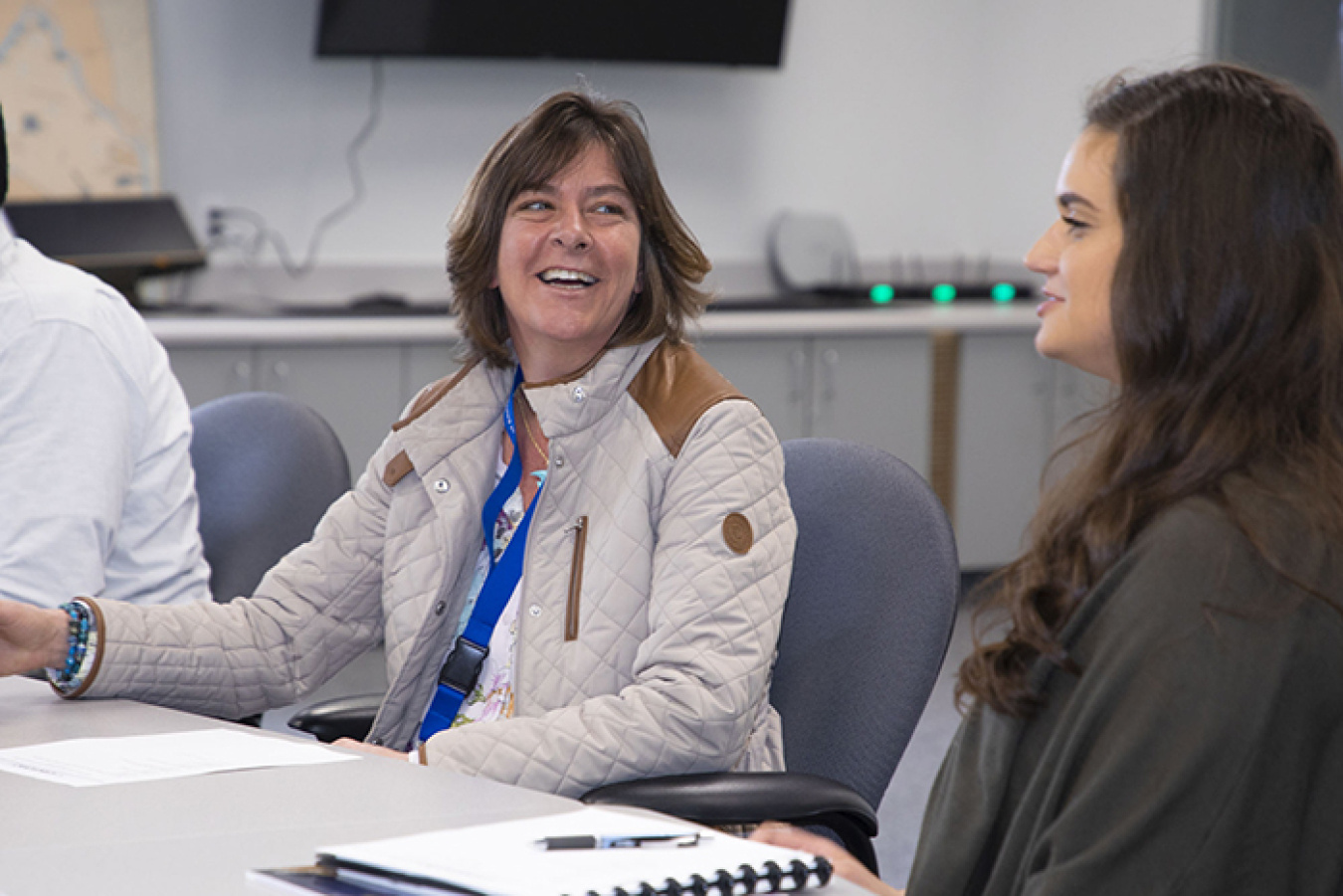 EM Assistant Secretary Anne White enjoys the moment with Abby Harlow, from EM Richland Operations Office cleanup contractor CH2M HILL Plateau Remediation Company, during an event for early career professionals at the Hanford Site.