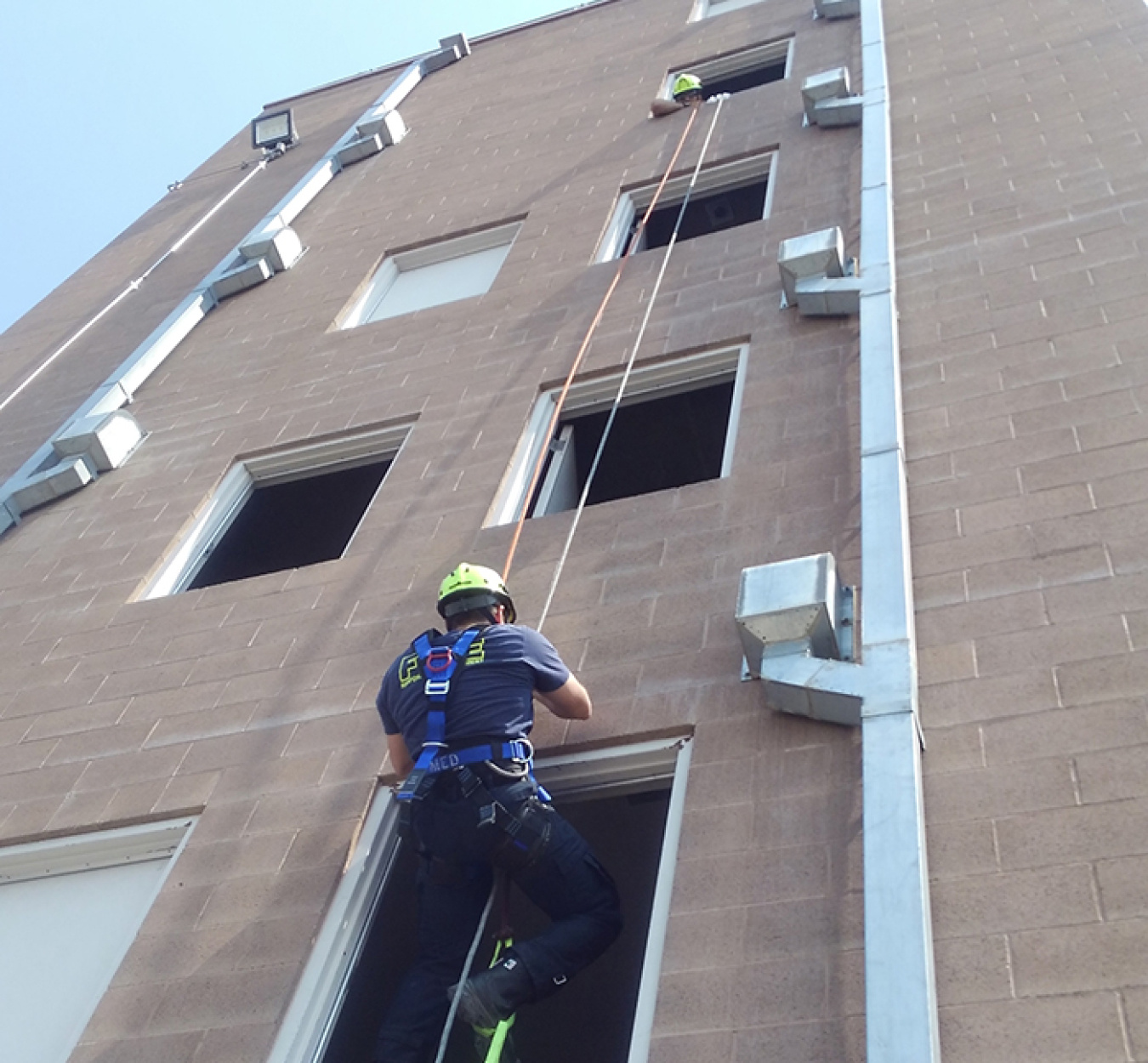 Hanford firefighters receive rope rescue training in one of the Volpentest Hazardous Materials Management and Emergency Response (HAMMER) Federal Training Center’s state-of-the-art training towers.