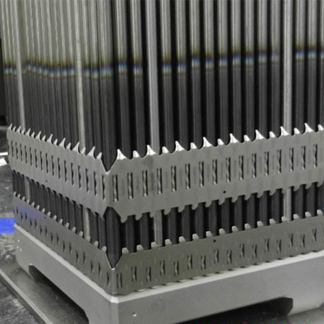 Photo of a fuel assembly  at a fabrication facility.