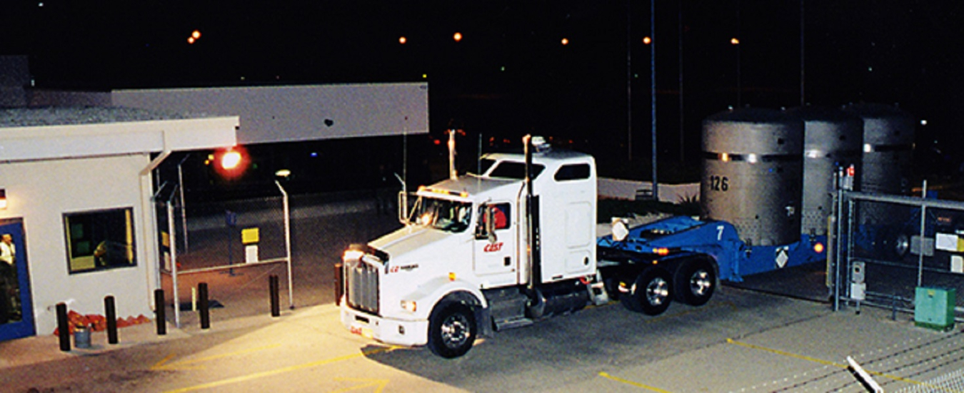 The first transuranic waste shipment arrives at the Waste Isolation Pilot Plant in the early morning of March 26, 1999.