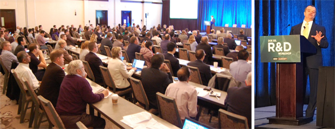 a. Researchers, manufacturers, industry insiders, and interested observers gathered in Dallas for DOE’s 16th annual Solid-State Lighting R&D Workshop. DOE Deputy Assistant Secretary for Energy Efficiency Steve Chalk (right) gave the keynote talk.