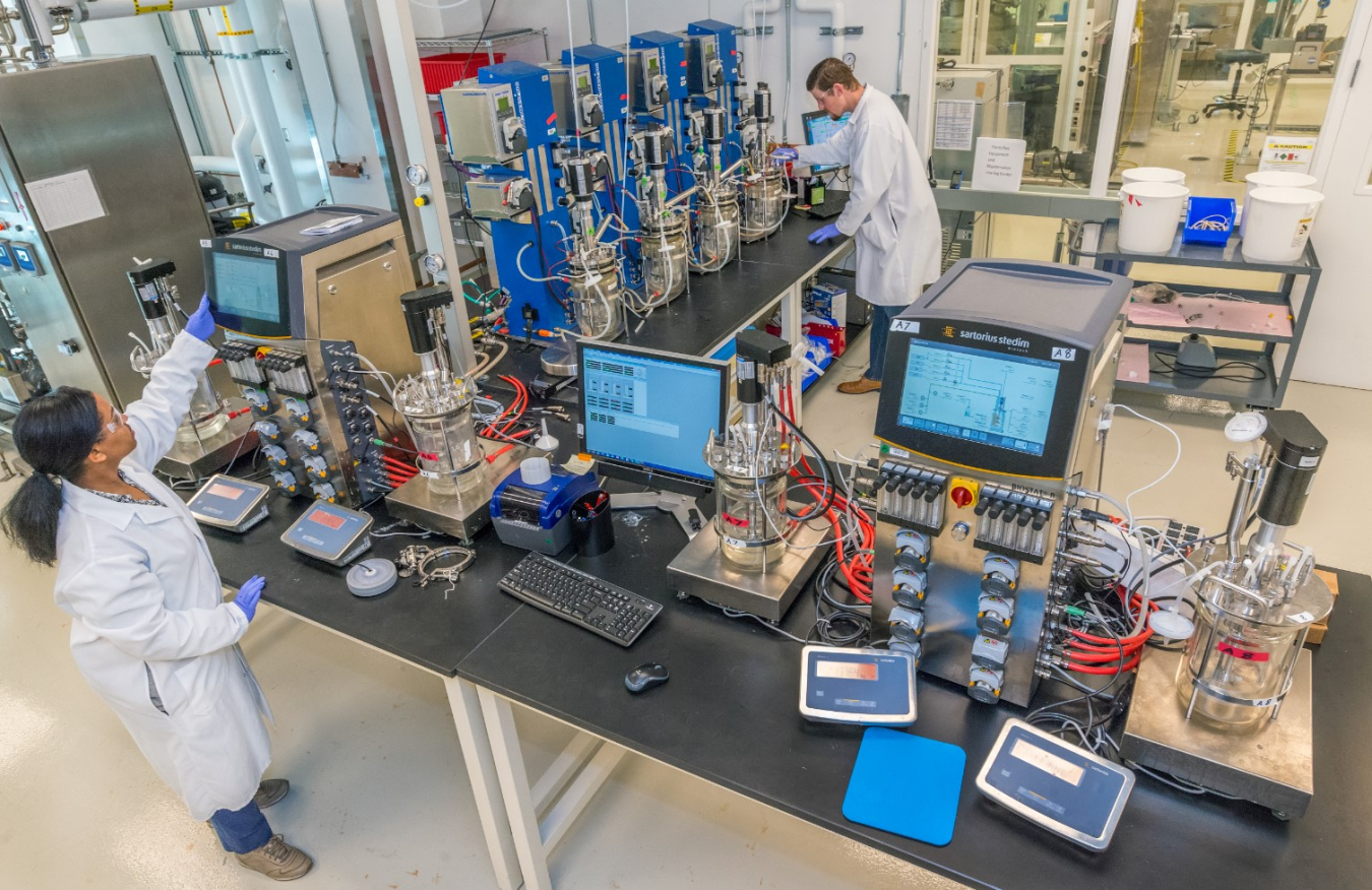 Researchers at LBNL perform fermentation process development and scale-up at ABPDU.