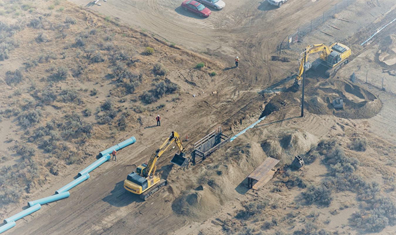 Partnering with Hanford Site contractor Mission Support Alliance, Watts Construction, a local small business contractor in Kennewick, Washington, is replacing old raw water pumps and constructing a new water line to support the Hanford cleanup mission.