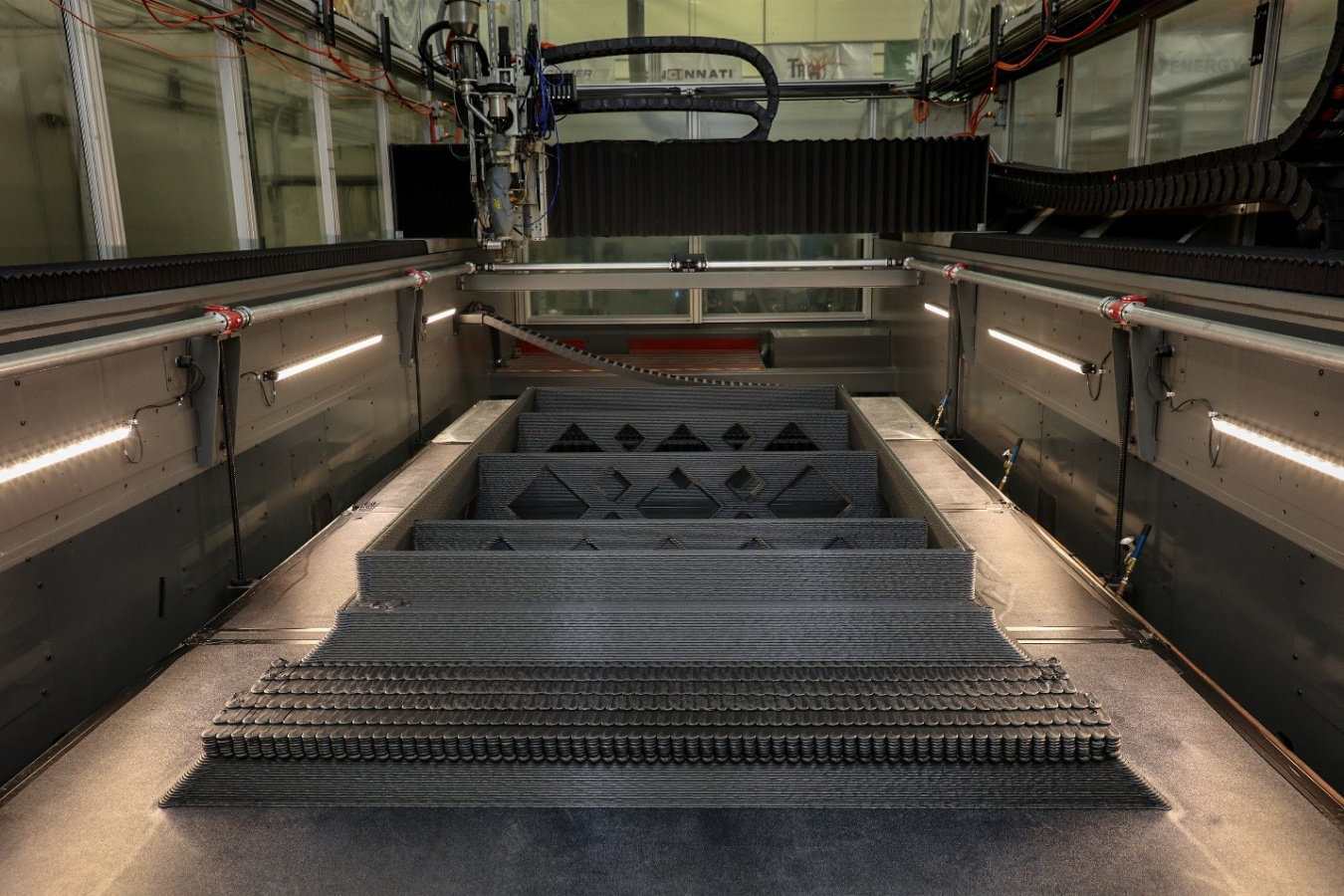 An example of a 3D-printed concrete mold before its surface was machined.