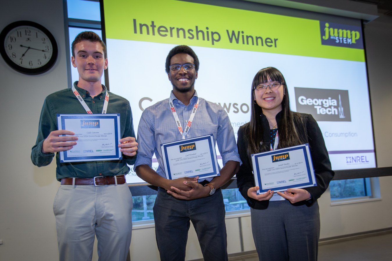 Three students facing the camera: From Left to Right: Cade Lawson, Carl Woodard, and Sarah Tinsley.