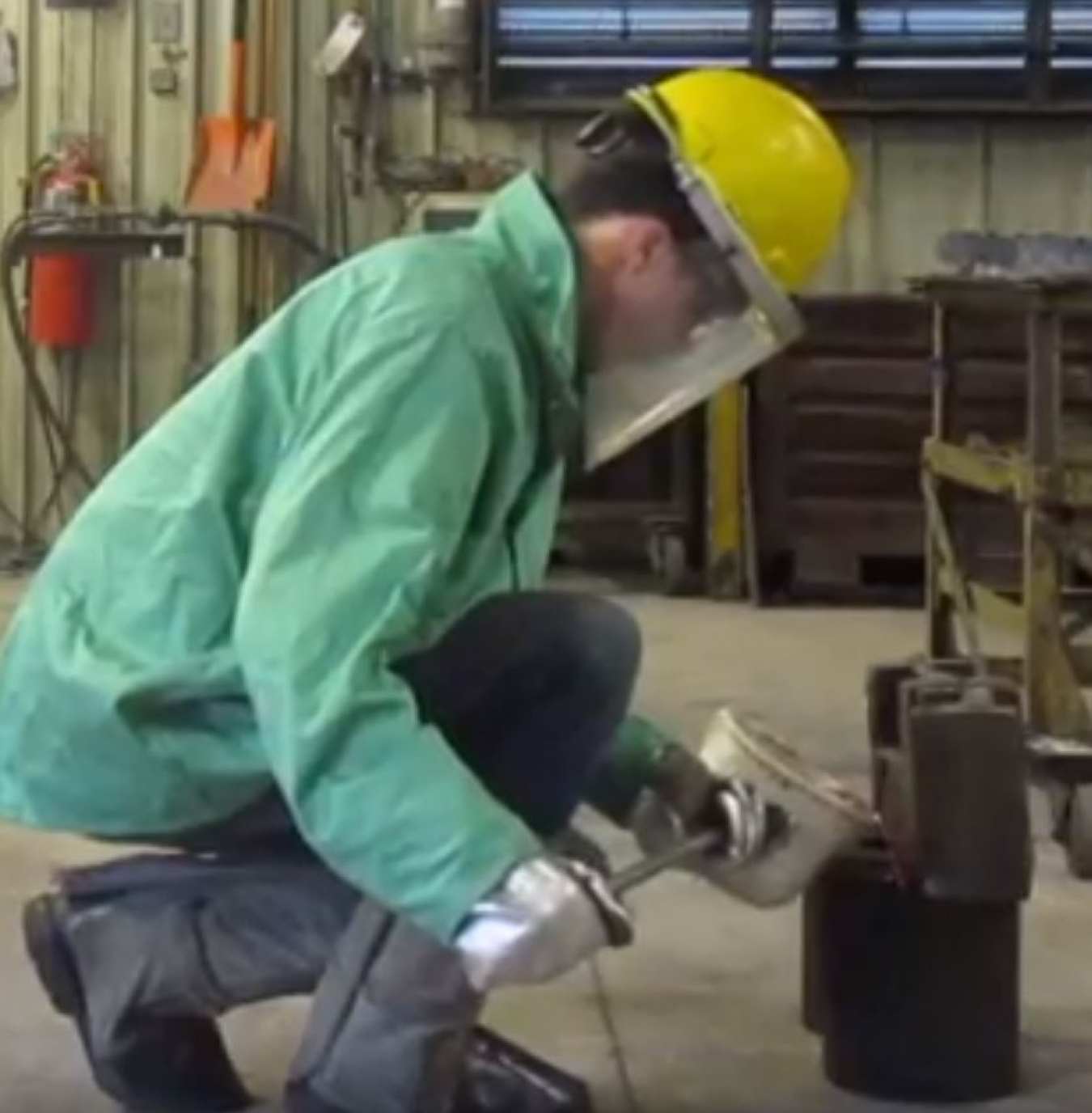 Pouring in to the 3D-printed mold at the University of Northern Iowa.