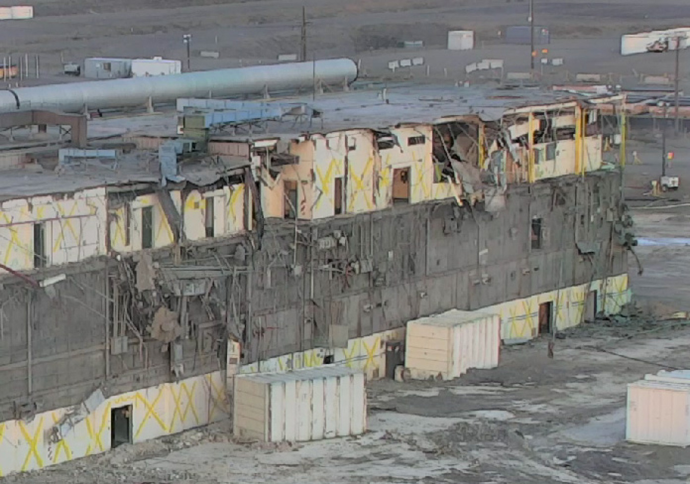 A view of the site where crews tore down a stairwell attached to the Plutonium Finishing Plant’s Main Processing Facility.