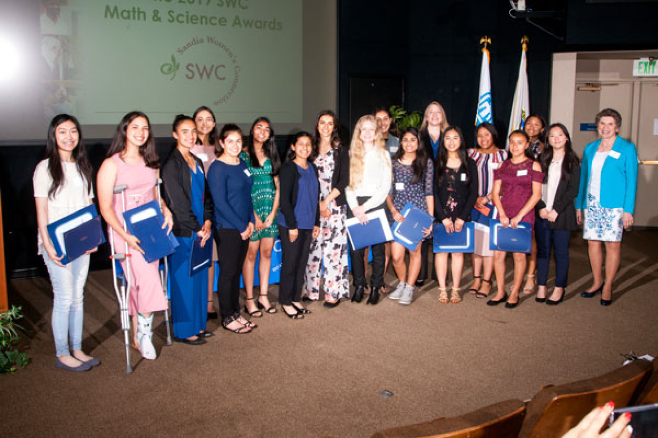 Recipients of the Sandia Women’s Connection Awards for Outstanding Achievement in Math met Associate Labs Director Dori Ellis (right) during the awards ceremony at the California site.