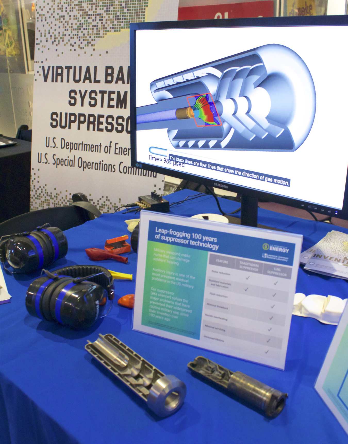 The Virtual Baffle System Suppressor exhibit at Military Invention Day at the National Museum of American History.