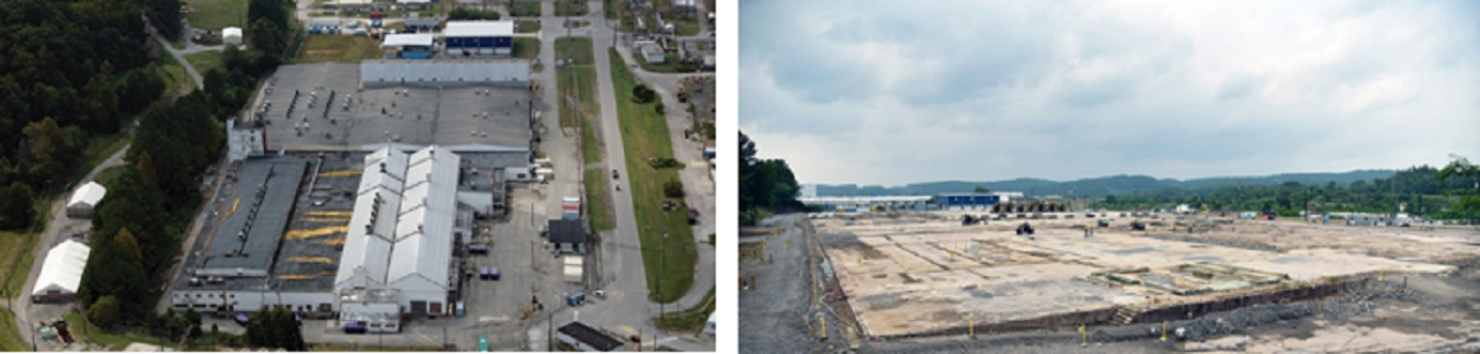 A view of K-1037 Building site before and after demolition.