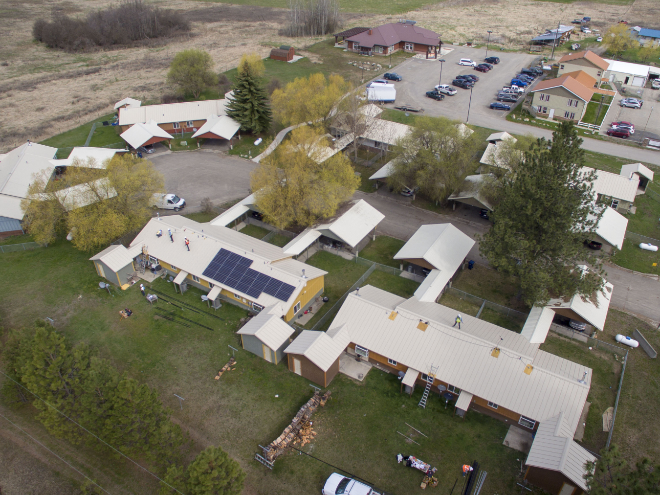Bird's eye view of the Spokane Indian Housing Authority solar installations.