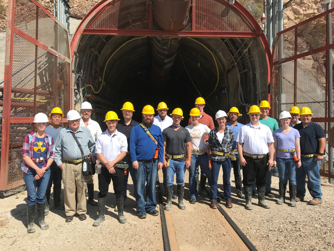 Ed Ripley (sixth from left) and colleagues at the entrance to P Tunnel at the Nevada Test Site as part of the Sandia National Laboratories Weapon Intern Program Class of 2018.