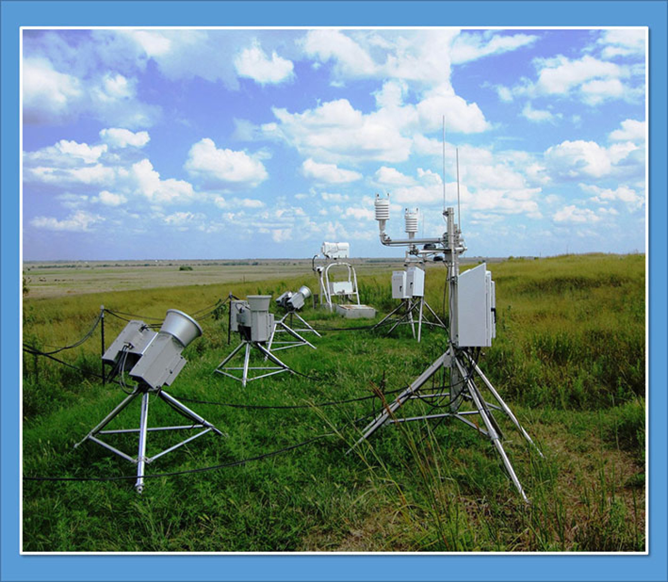 The scientists used radiometers, shown here, to isolate the signal of methane’s greenhouse effect. Radiometers are among the many instruments at ARM’s Southern Great Plains observatory the team used as part of this study.