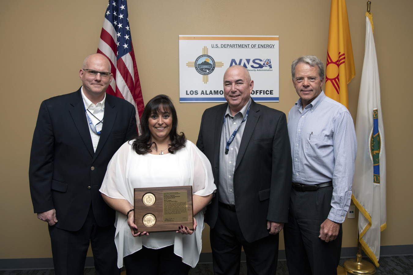 Marie Griego receives her NNSA Bradley A. Peterson Federal Security Professional of the Year award.