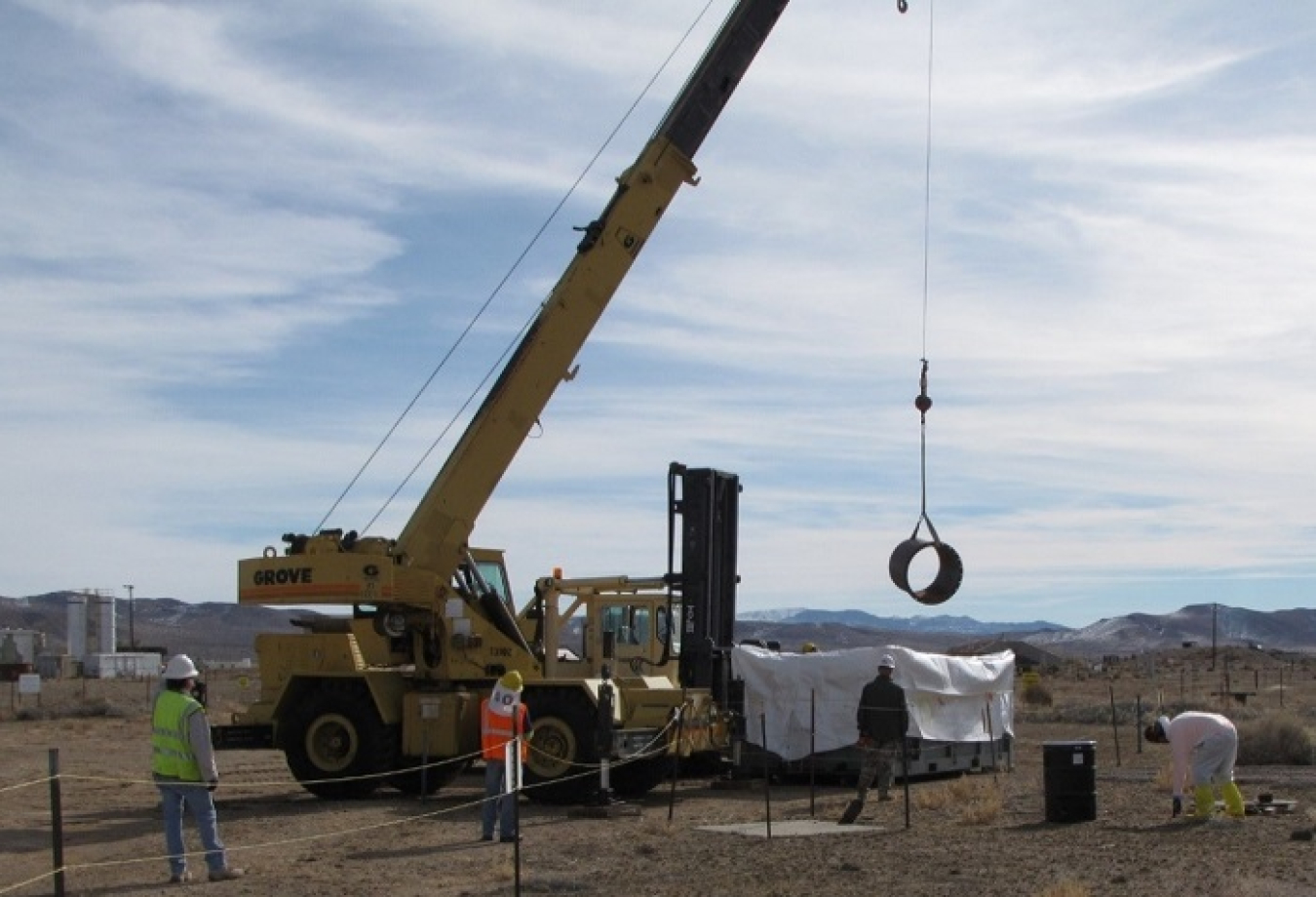EM crews remove debris from a contaminated soils location in Area 3 at the Nevada National Security Site.