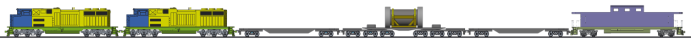 Diagram of a long train on tracks.