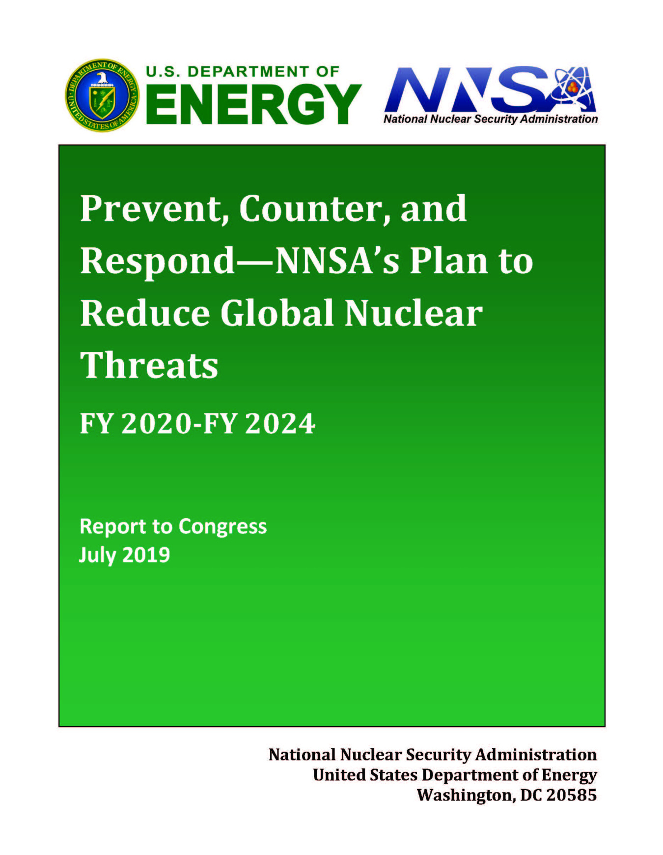 Prevent Counter And Respond A Strategic Plan To Reduce Global Nuclear Threats Npcr Department Of Energy